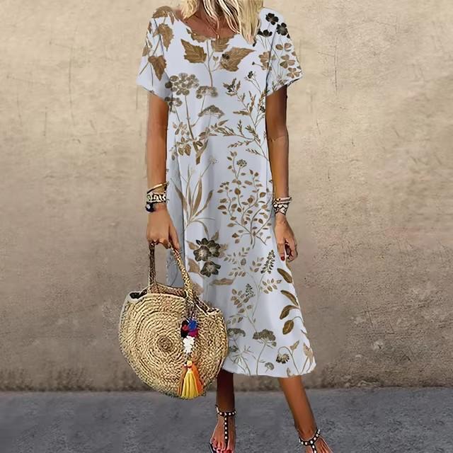 3D Digital Printing Dresses Women's Summer Short-sleeved O-neck Casual Loose Dress