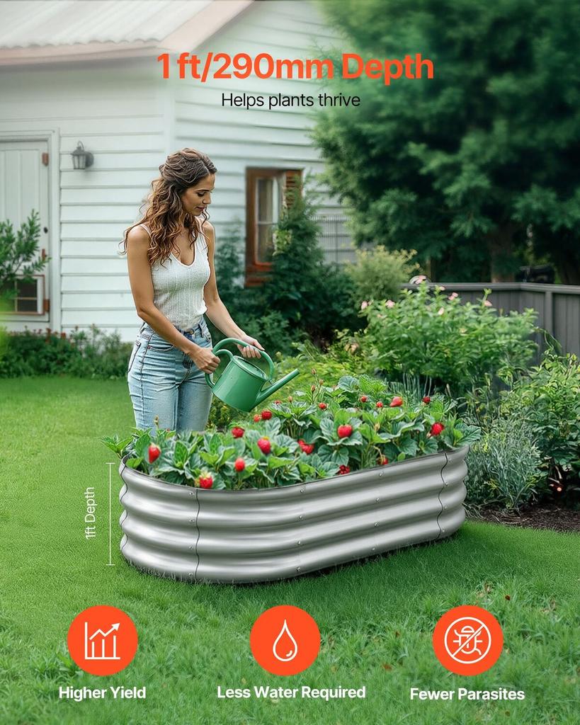 Metal Raised Garden Bed, 1.2 X 0.6 X 0.3 M Oval Outdoor Galvanized Planter Garden Box, Open Bottom Design, Large Planter Raised Bed for Growing