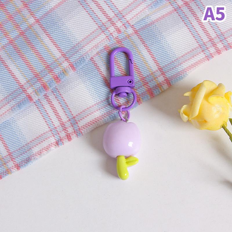 Korean Style  Candy Color Tulip Flower Pendant Keychain Bag Ornaments Earphone Case Decoration Car Key Accessories
