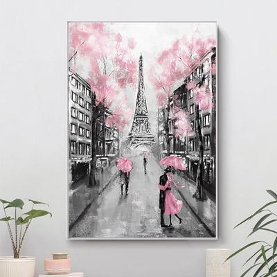 Pink Romantic City Couple Paris Eiffel Tower Posters Prints Landscape Canvas Painting Wall Art Pictures Living Room Home Decor