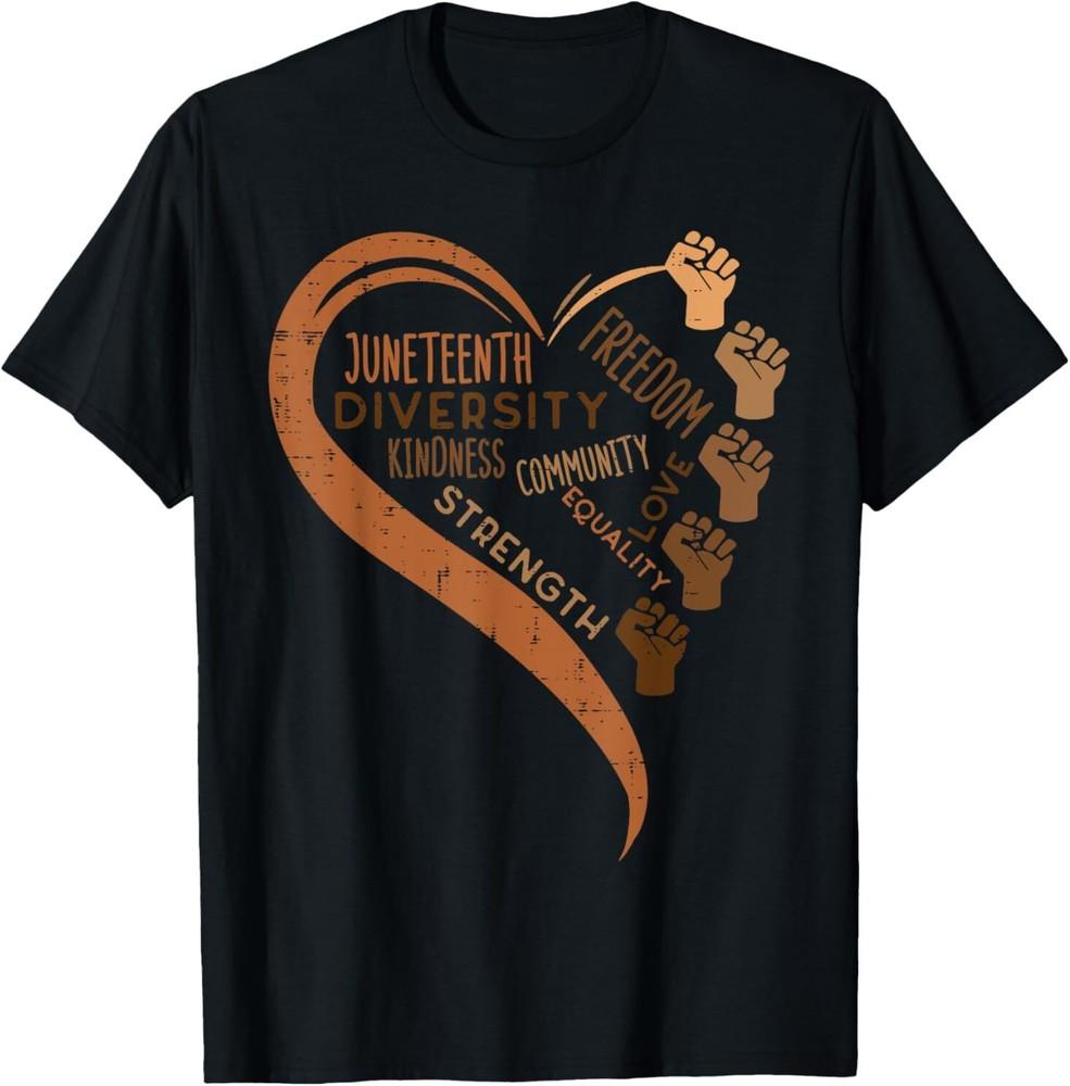 Juneteenth Heart Fists Black History Melanin Men Women Kids T-Shirt