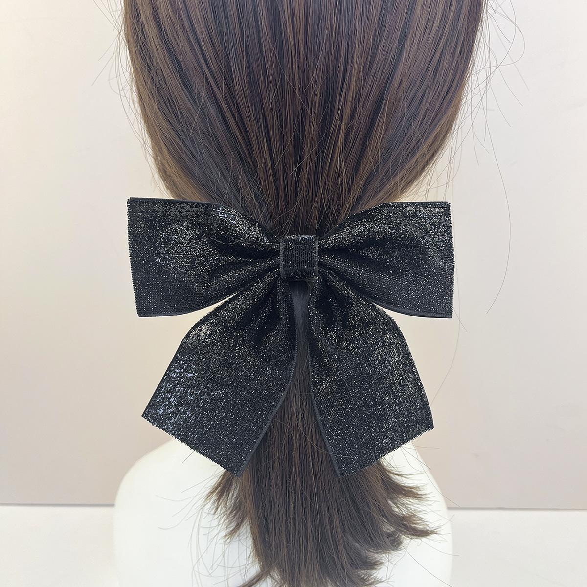 

Fashionable Retro Sequin Bow Hair Clip For Women One Size чорний