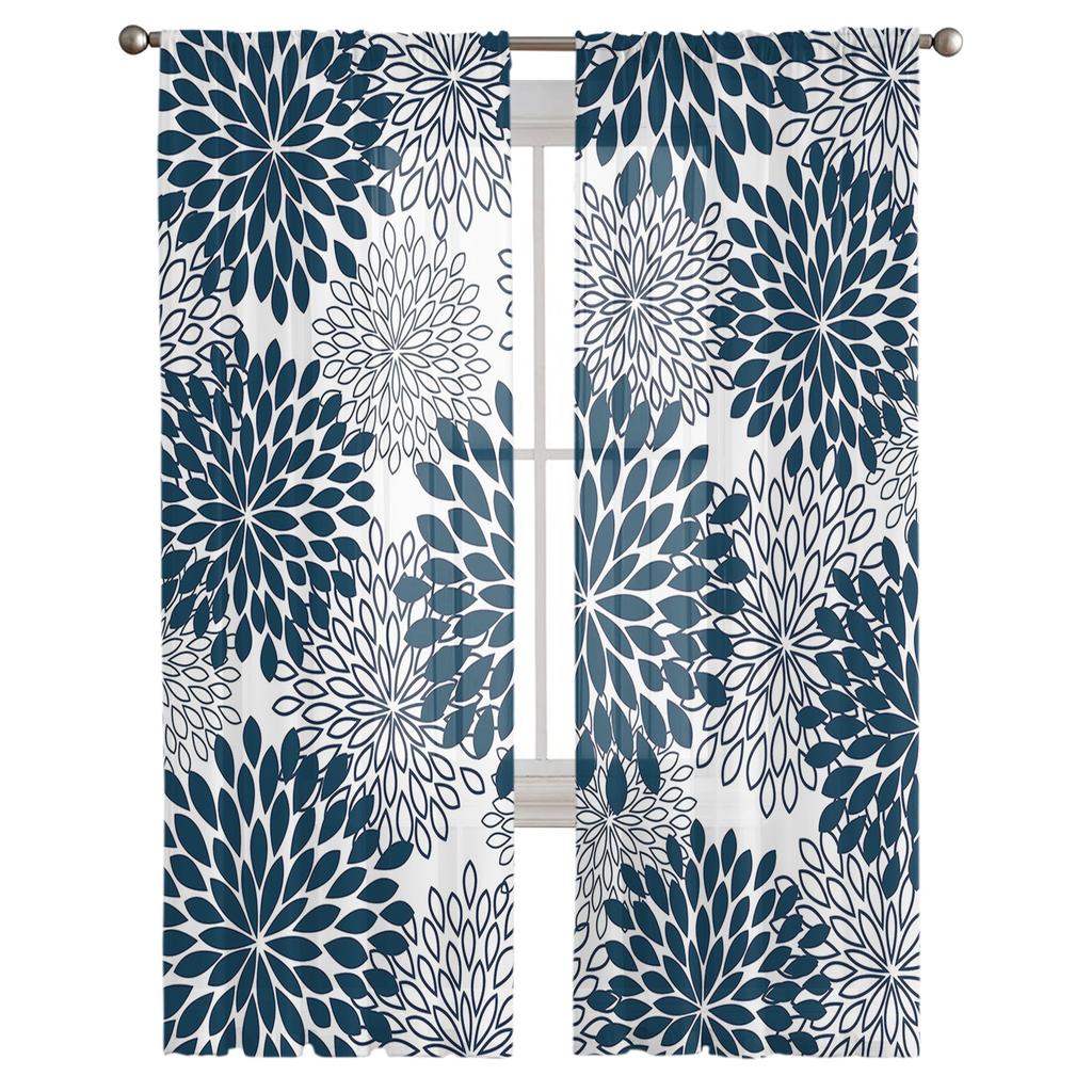 Japanese Abstract Flower Curtain For Living Room Transparent Tulle Curtains Window Sheer For The Bedroom Accessories Decor