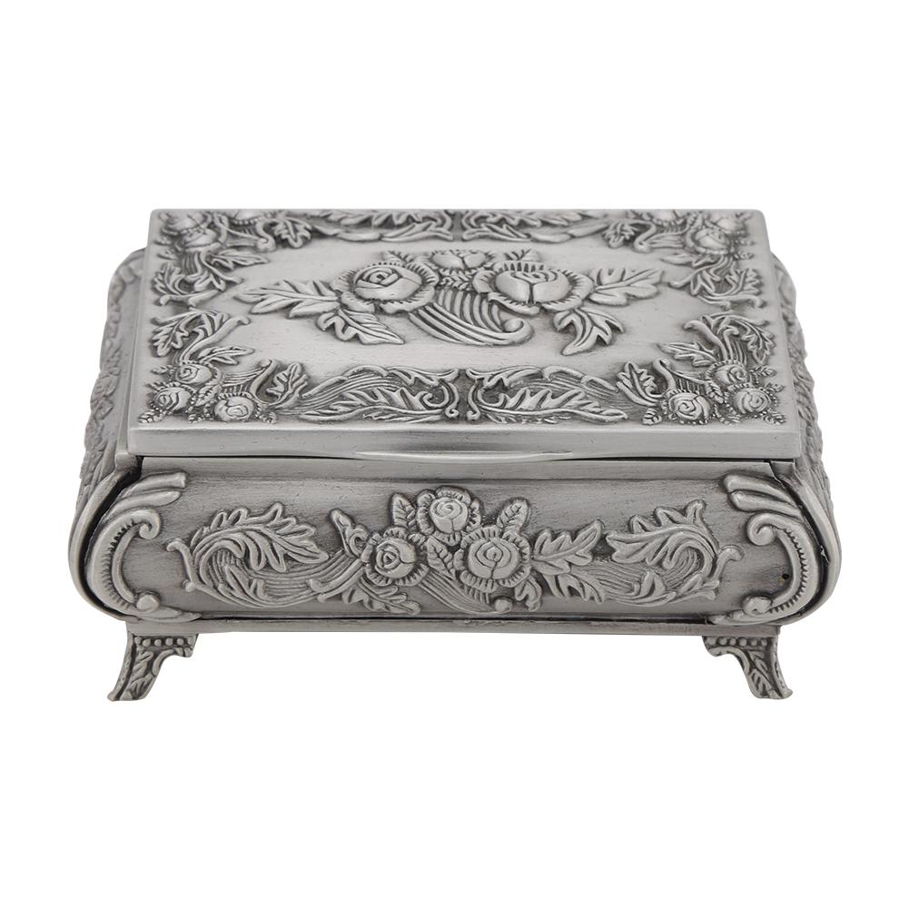 Vintage Style Rose Flower Carved Zinc Alloy Jewelry Box Case Jewellery Storage
