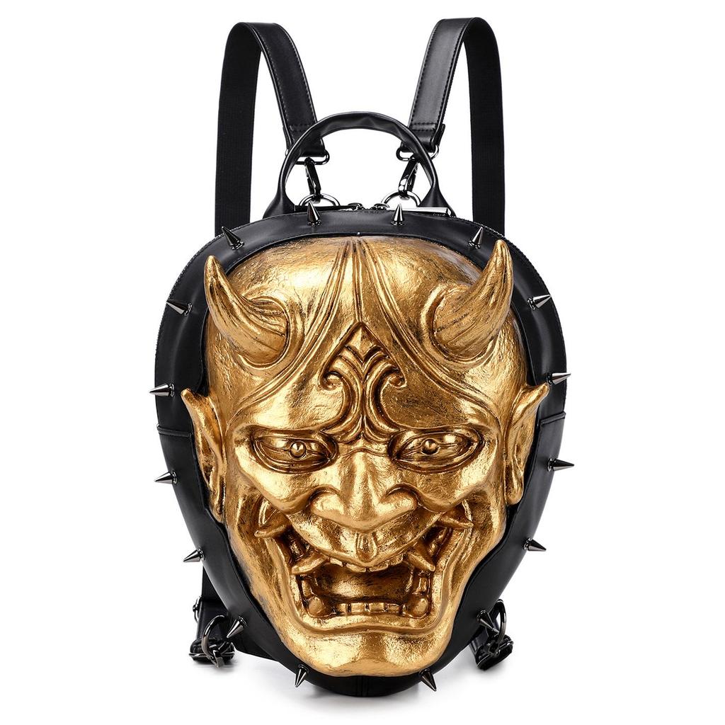 Punk Style Rivet Backpack with Prajna Mask Design for Men & Women