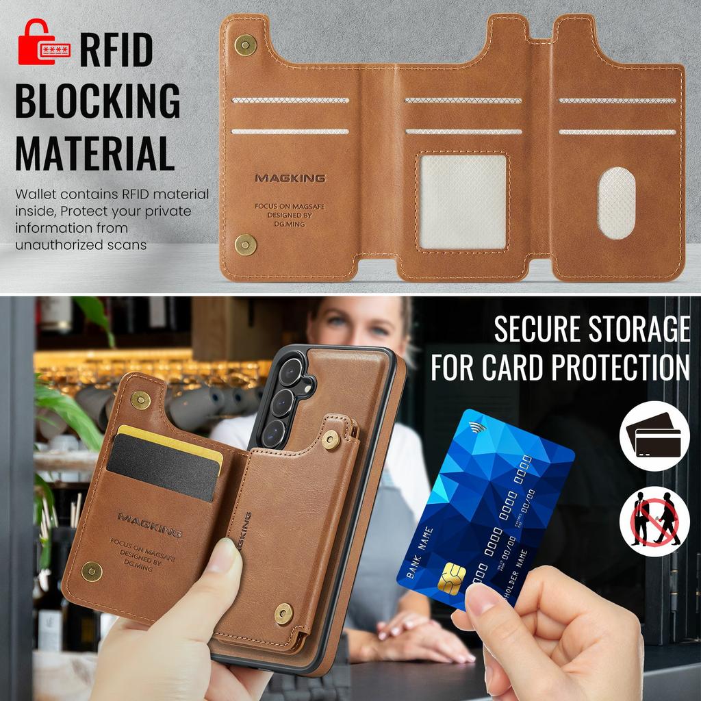 MAGKING K3 Series For Samsung Galaxy S25 FE Magnetic Case Wallet PC + TPU + PU Phone Cover