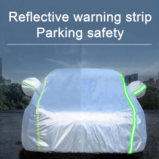 All Season Car Cover with Reflective Stripes Waterproof UV Reflective Snowproof Windproof Outdoor Vehicle Cover for Sun Rain Snow And Dust Universal