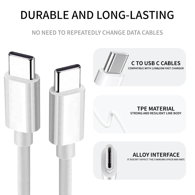 Hot Selling 1M 1.5M 2M 5A 6A Type-C to Type-C Fast Charging Cable Data Line Cable for Mobile Phones Devices Charger