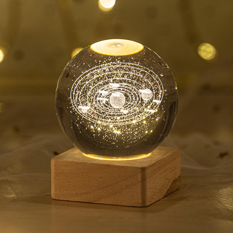 Minge de cristal 3D de 6 cm Planetă de cristal Lumină de noapte gravată cu laser Sistem solar Glob Astronomie Cadou de zi de naștere Decor pentru birou de acasă