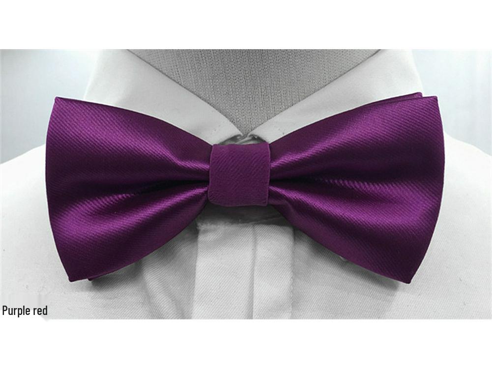 Men's Solid Color Double Layer Bow Tie - Poly Silk, Korean & British Style, Red/Black, Wedding & Best Man Accessory.
