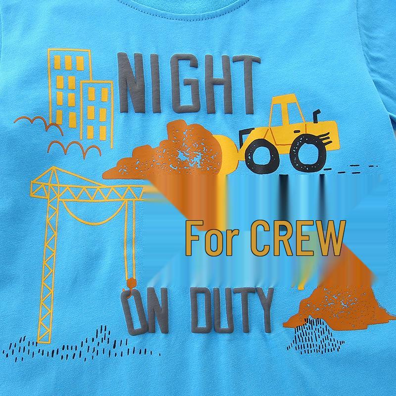 Kids' Summer Cotton Knit Tracksuit - Cartoon Crew Neck 2-Piece Set for Boys