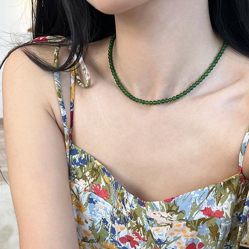 Elegantní náhrdelník z korálků ze zeleného achátu pro ženy - Svěží, jednoduchý a všestranný choker
