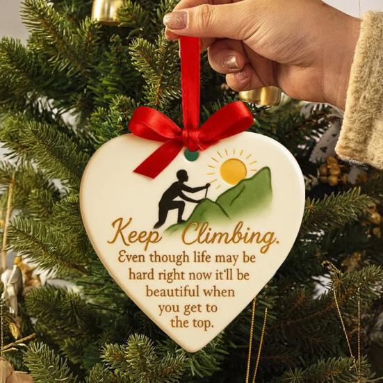 Keep Climbing Heart Ornament Inspirational Heart-Shaped Rock Climb Hanging Ornament for Xmas Tree Keepsake