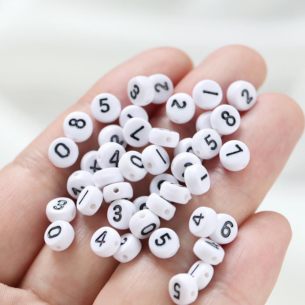 100pcs/Lot 7mm Flat Round Number Beads Acrylic Spacer Loose Bead for DIY Necklace Braclet Earrings Jewelry Making Accessories