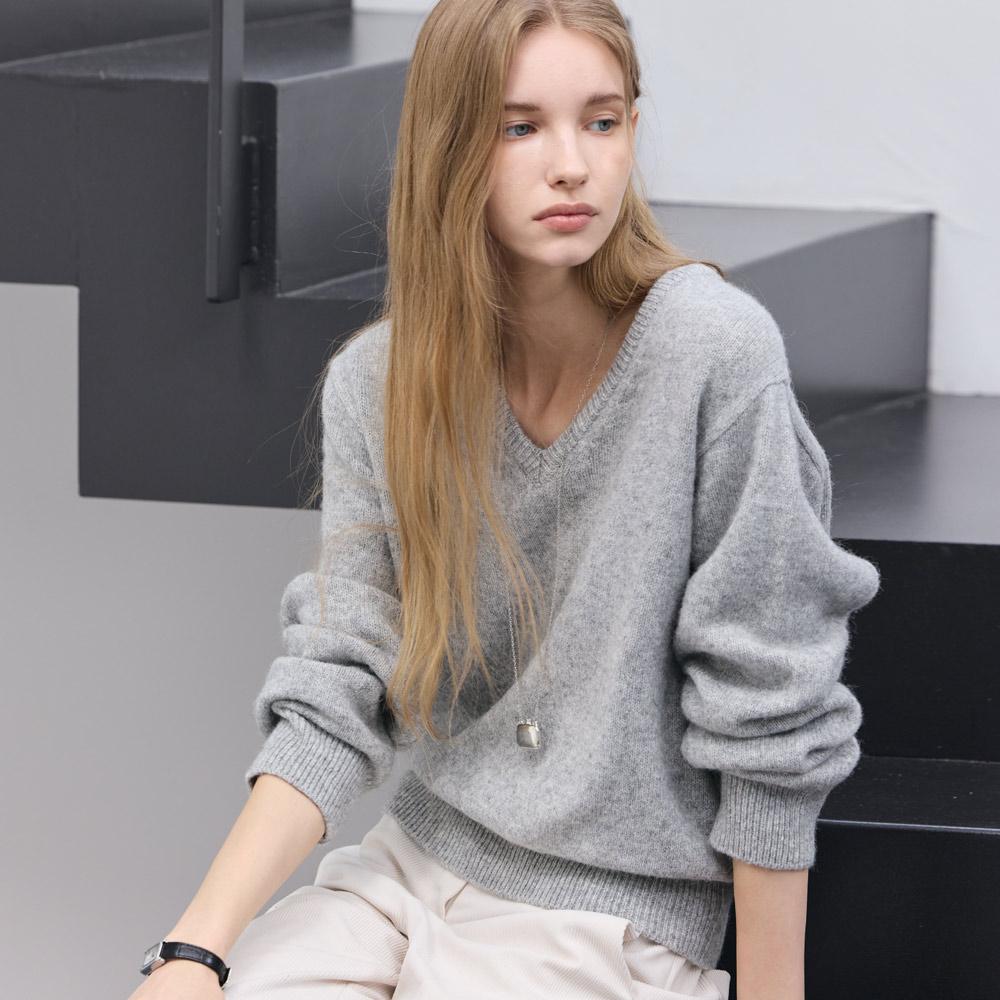 Hiikeu Alpaca V-Neck Knit_Melange Gray