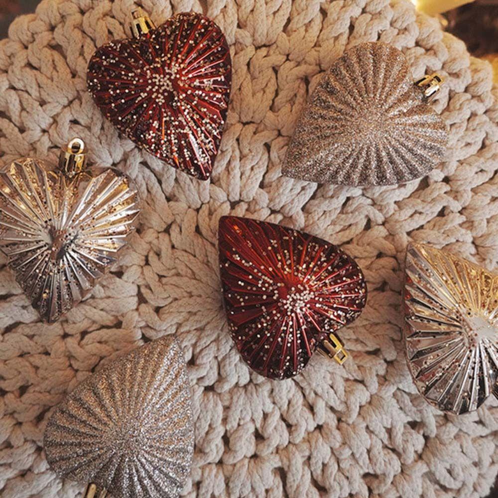 6pcs Romantic Christmas Painted Ball Set Shatterproof Heart Shaped Hanging Balls  Home Decor