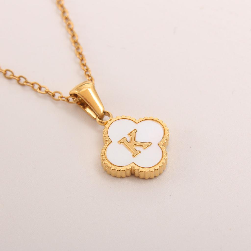 Gold-plated Letter Necklace for Elegant Women - Four-leaf Clover Letter Pendant Necklace
