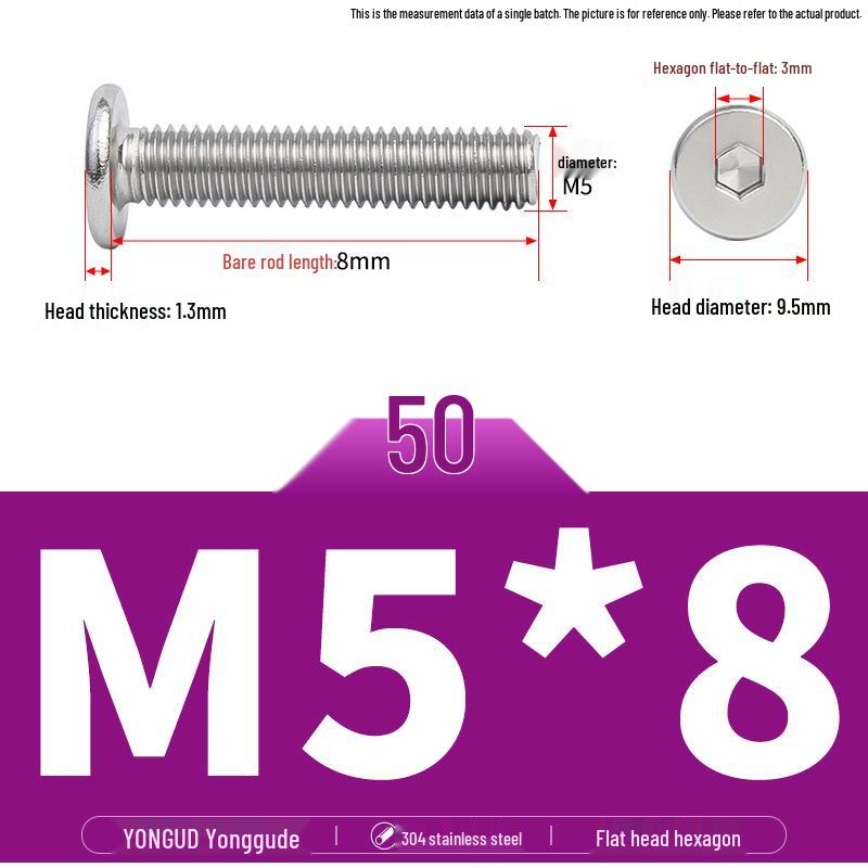 304 Stainless Steel Ultra-Thin Flat Head Hex Socket Bolt, M2-M12