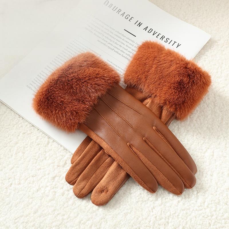 Luxury Winter Ladies Gloves Soft Faux Fur Trimmed Cuffs Warm Thick Windproof Gloves Outdoor Elegant Gloves Winter Accessories