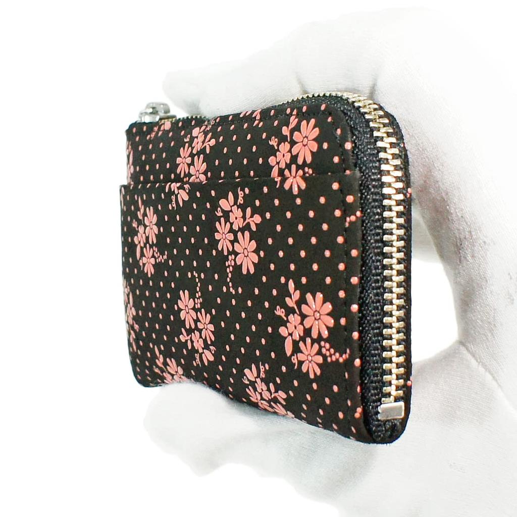 Indenya Inden Coin Purse F Coin Purse 05 Deerskin Black with Pink Lacquer Cosmos Pattern 1005-51-175