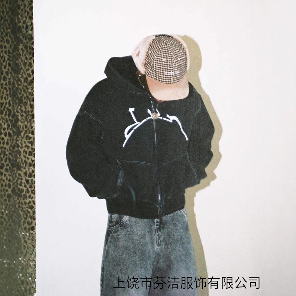 2025 new 3d digital printing retro street style cardigan washed jacket hoodie sweater