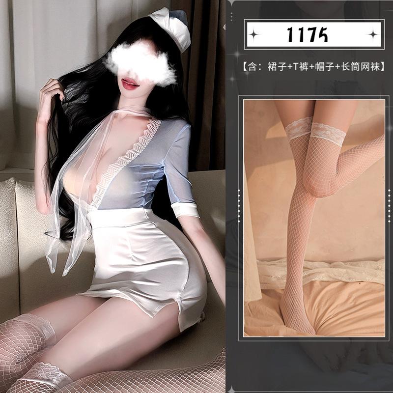 Sexy Sexy One-piece Secretary Hip Skirt Deep V Open Placket Uniform Temptation Pajamas Skirt Set