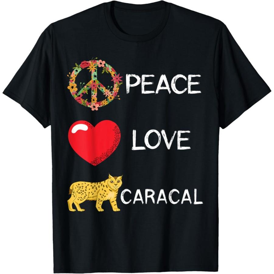 Love Peace Caracal Spotted Brown Coat Flower Ears Cat T-Shirt S