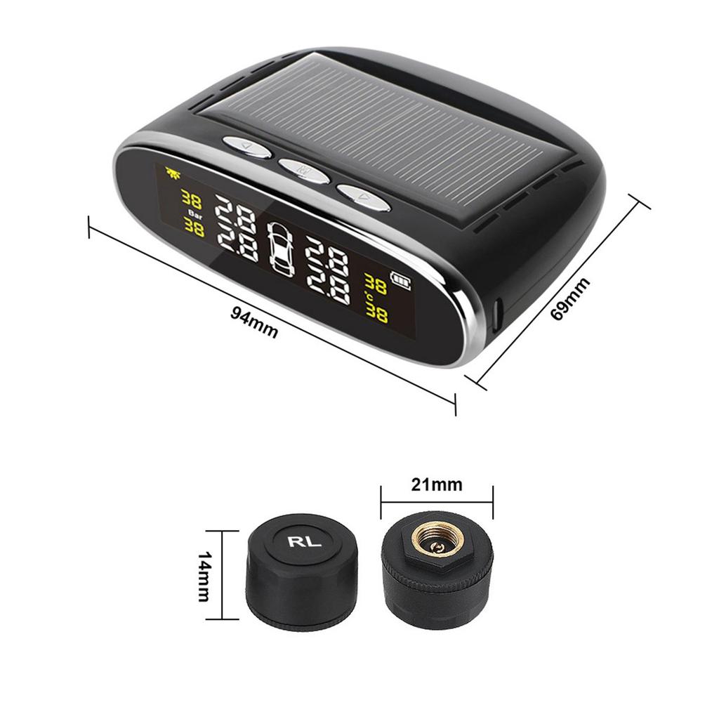 Car Tyre Pressure System Solar, Safety Monitor with 4pcs LCD Display, Tyre Pressure Temperature Warning Alarm Monitor Systems