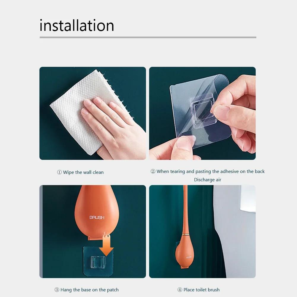 Modern Toilet Cleaning Brush&Holder Set Long Handle Silicone Toilet Brush Quick Drying Punchless Bathroom Accessories