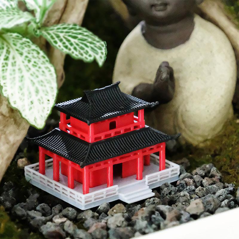 Socha čínské pagody Model starověké budovy Japonská pavilonová dekorace Miniaturní skalka Akvárium Bonsajová ozdoba