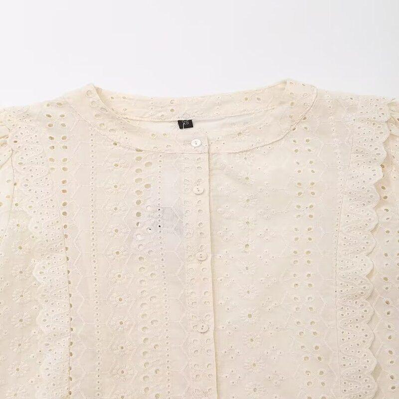 Fashion Style 2024 Summer New Women's Clothing Loose Easiest for Match Stylish Cut Out Embroider Tops 3304652