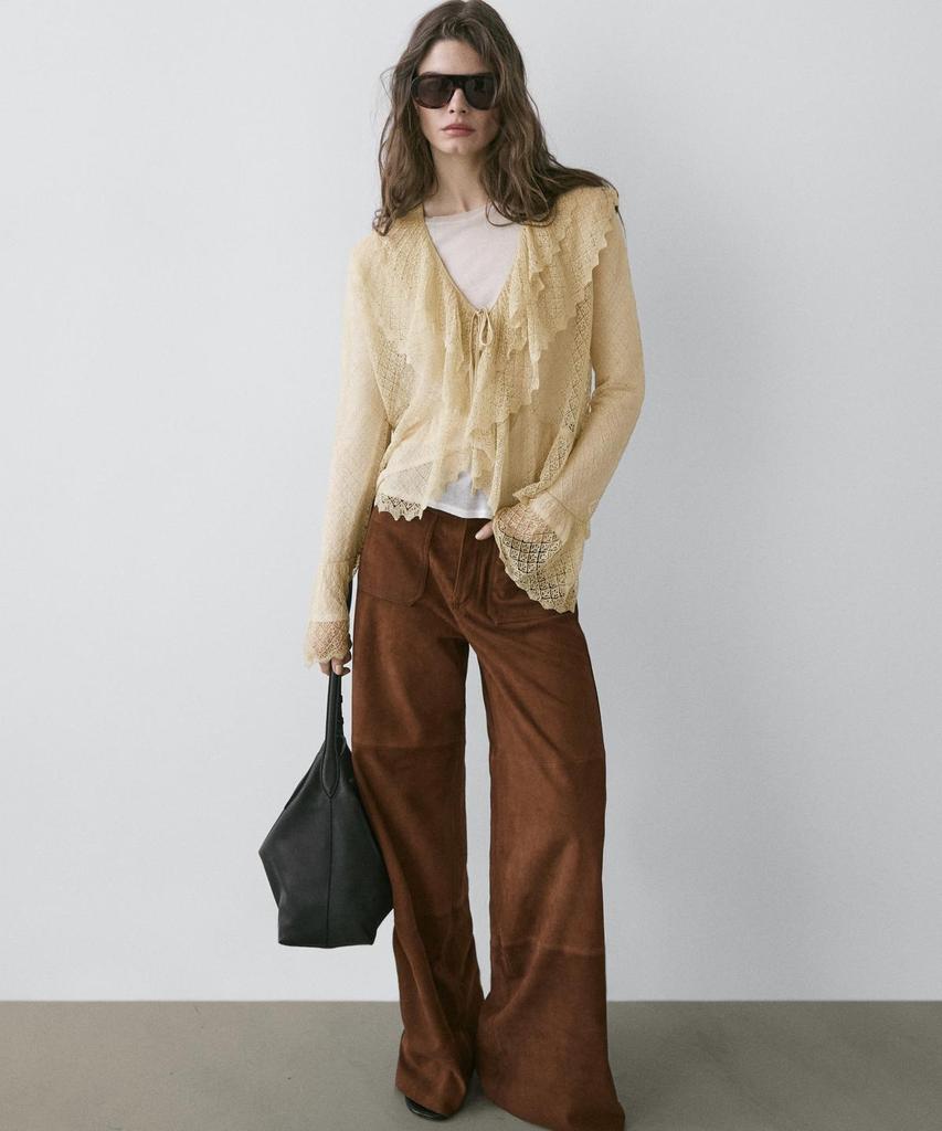 Masimodutti Wide Suede Leather Pocket Pants