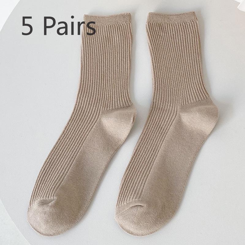 5 Pairs of Female Autumn and Winter New Fashion Retro Vertical Tube Stack Socks
