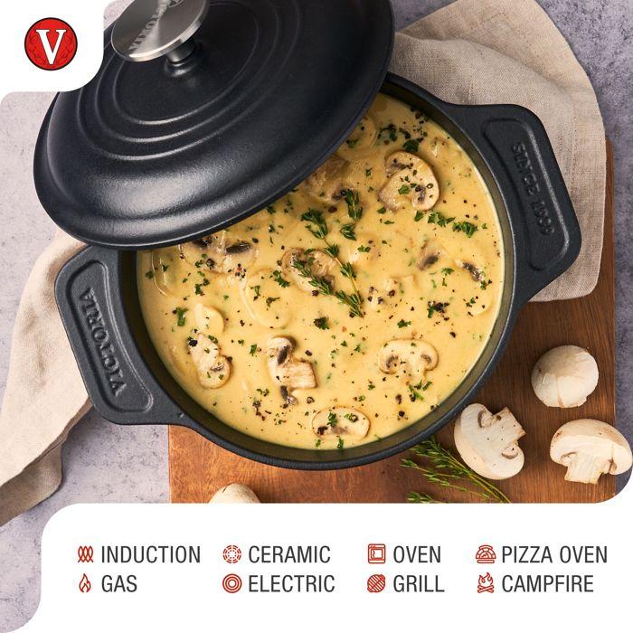 Cocotte Induction Fonte Émaillée 20 cm, Dutch Oven 1,9L, Sans PTFE et PFOA Victoria 34894 Noir