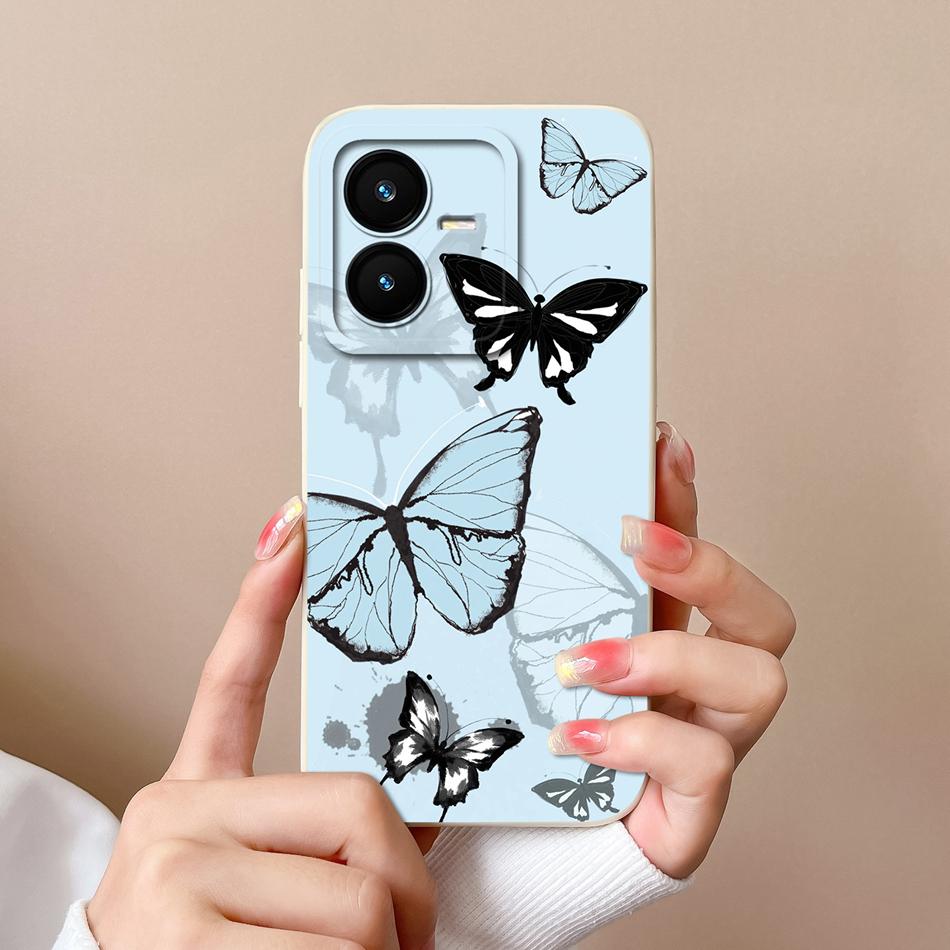 Case For Vivo Y22 Y22S Cover Camera Lens Protector For Vivo Y 22 Soft Liquid Silicone Cartoon Phone Back Covers For Women Man