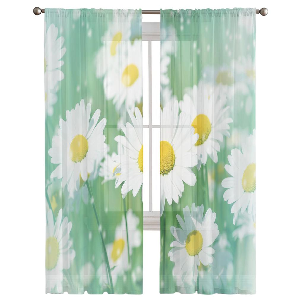 Plant Daisy Flower Window Treatment Tulle Modern Sheer Curtains for Kitchen Living Room the Bedroom Curtains Decoration