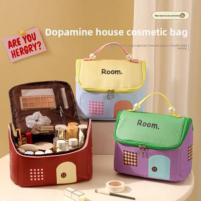 Portable Large Capacity Cute Travel Cosmetic Bag Women's Handbag Toiletry Storage Pouch PU Material Carry-On Makeup Bag