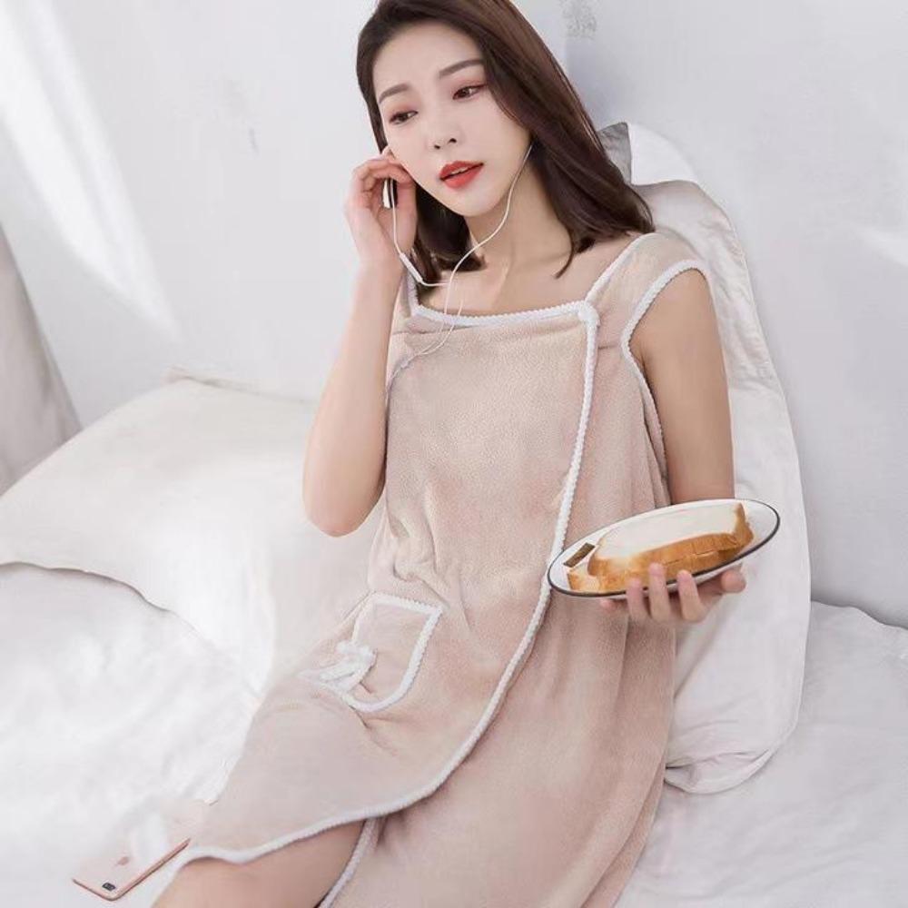 1PC Wearable Bath Towel Absorbent Quick Drying Bathrobe With Pockets Bow Decor Bath Wrap Towel Bathroom Supplies