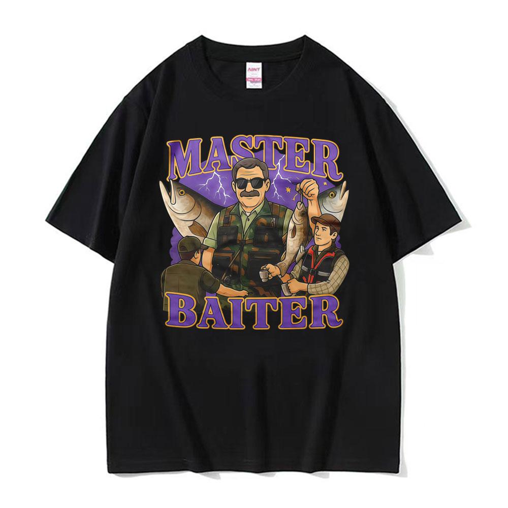 Funny Fishing Master Baiter Graphic T Shirts Men Women Vintage Fisherman Humor Tshirt Casual Loose Oversized T Shirt Streetwear