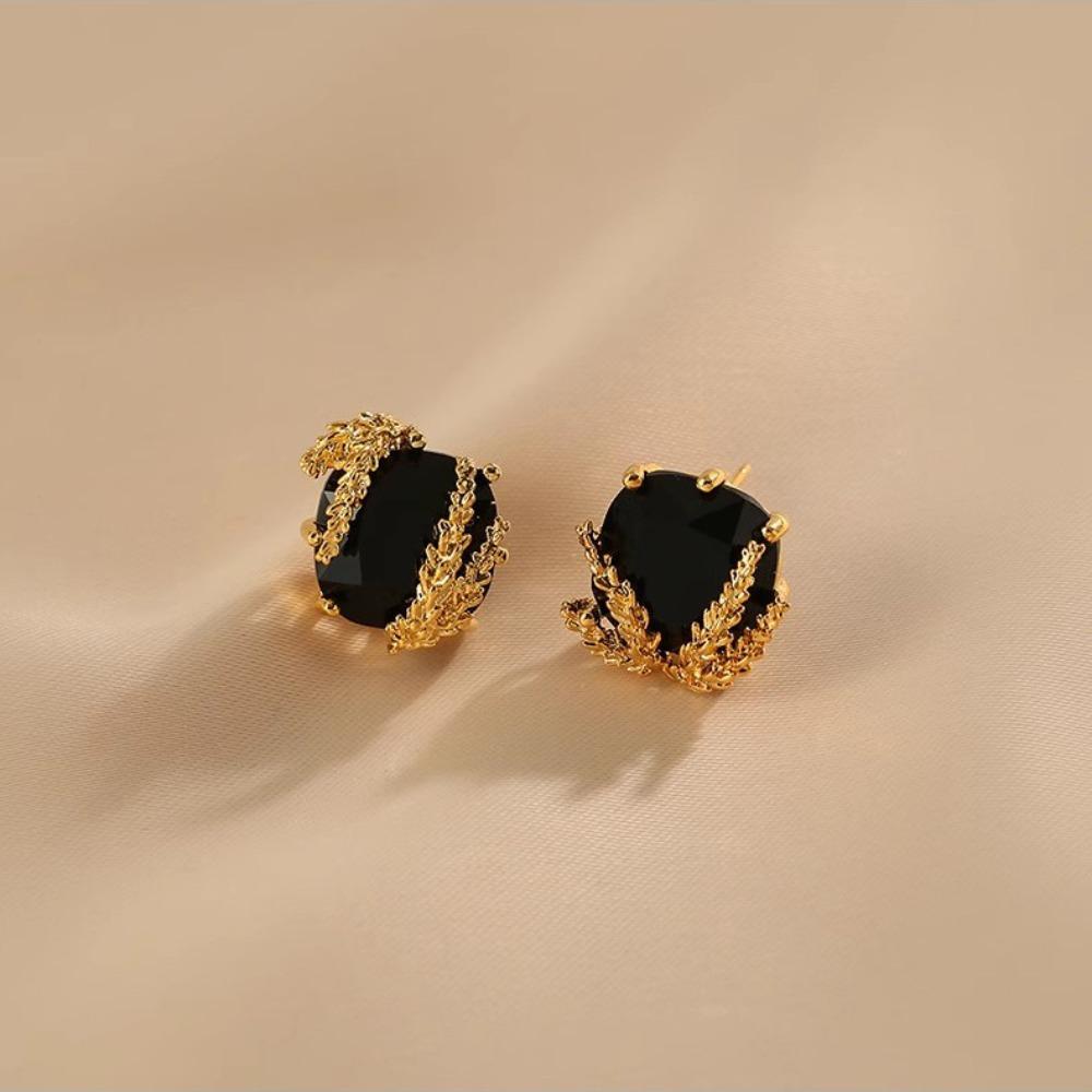 Vintage Earrings Square Diamond Wheat Studs Unique French Luxury Black Earrings for Women