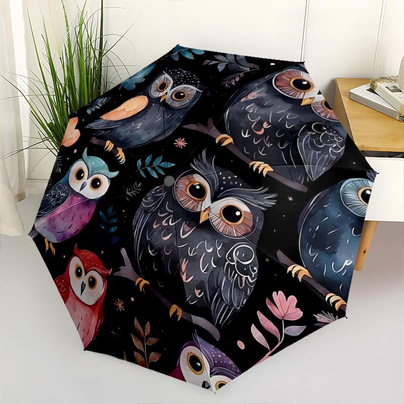 

1pc Enchanted Night Owl Automatic Opening and Closing Umbrella - Lightweight 3-Fold Design, Suitable for Fans, Travel, Daily Use - Official Product, I
