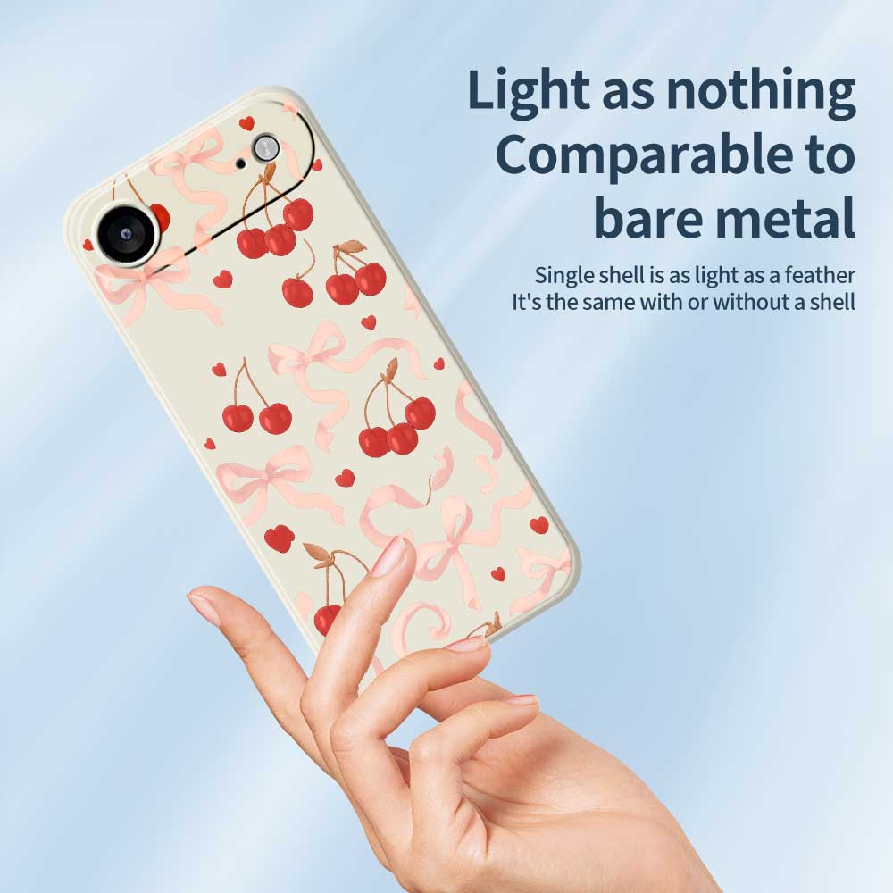For iPhone 17 Air Case Big Bow Cherry Pattern Printing Straight Edge TPU Phone Back Cover