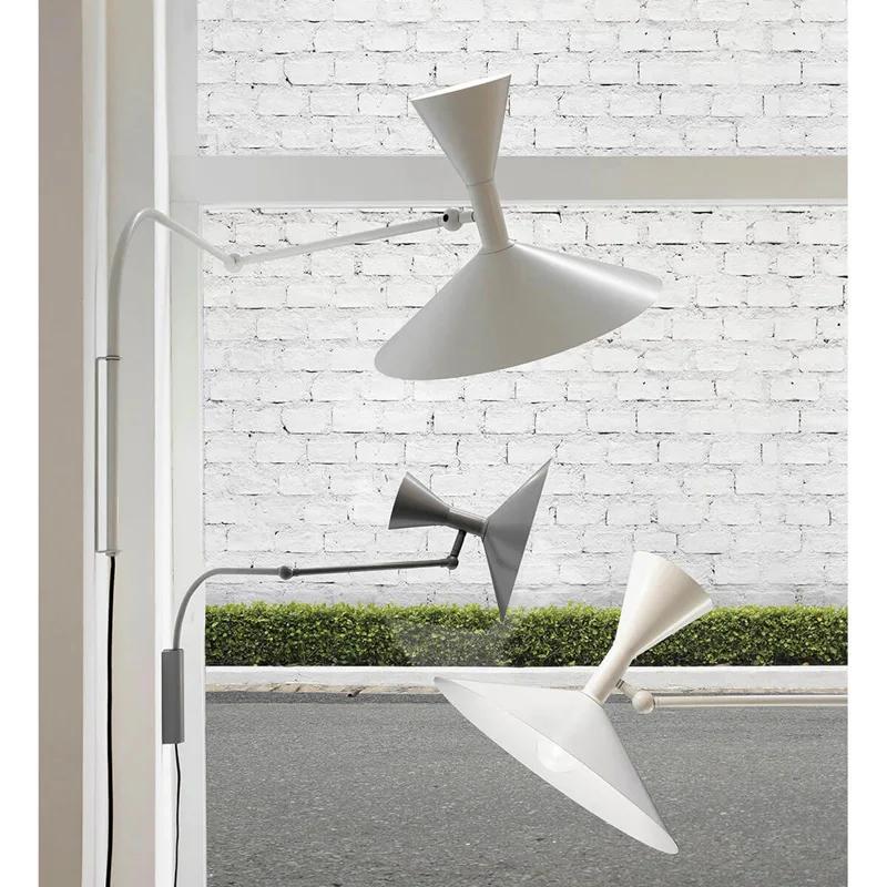 Designer Marseille Wall Lamp White Black Metal Trumpet Swing Arm Sconce Lamp For Living Room Study Room Bedroom Bedside Lamps