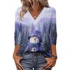 Women's Loose Comfortable Casual Fashion V-Neck Christmas Print 3/4 Sleeve Top
