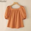 ZANZEA Women Casual Square Collar Summer Short Sleeve Blouse
