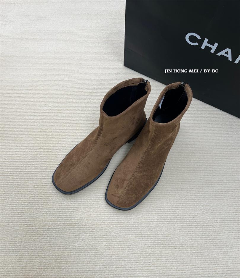 Retro suede thin boots women's 2025 autumn new versatile thick-soled elastic boots new rear zipper thick-soled short boots