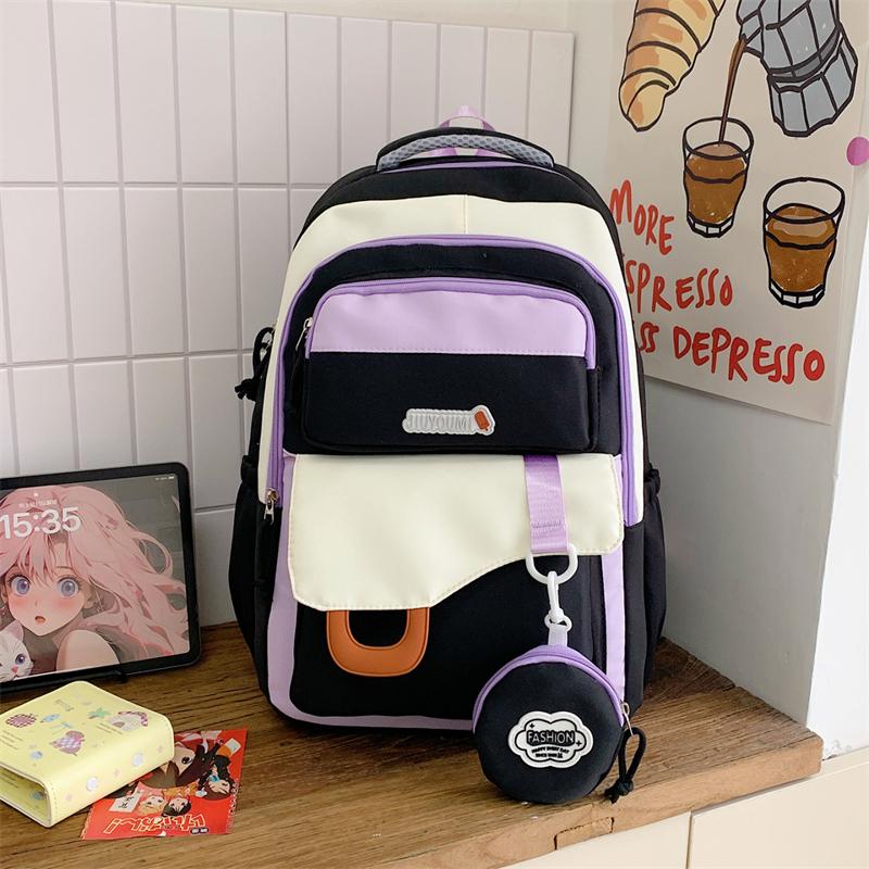 Large Capacity Girls Backpack Color Contrast Student Schoolbag