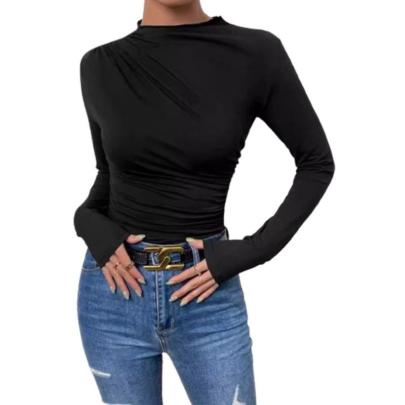 Womens Long Sleeve Top Ladies Summer Solid Color Slim T-shirt Elegant Basic Blouses