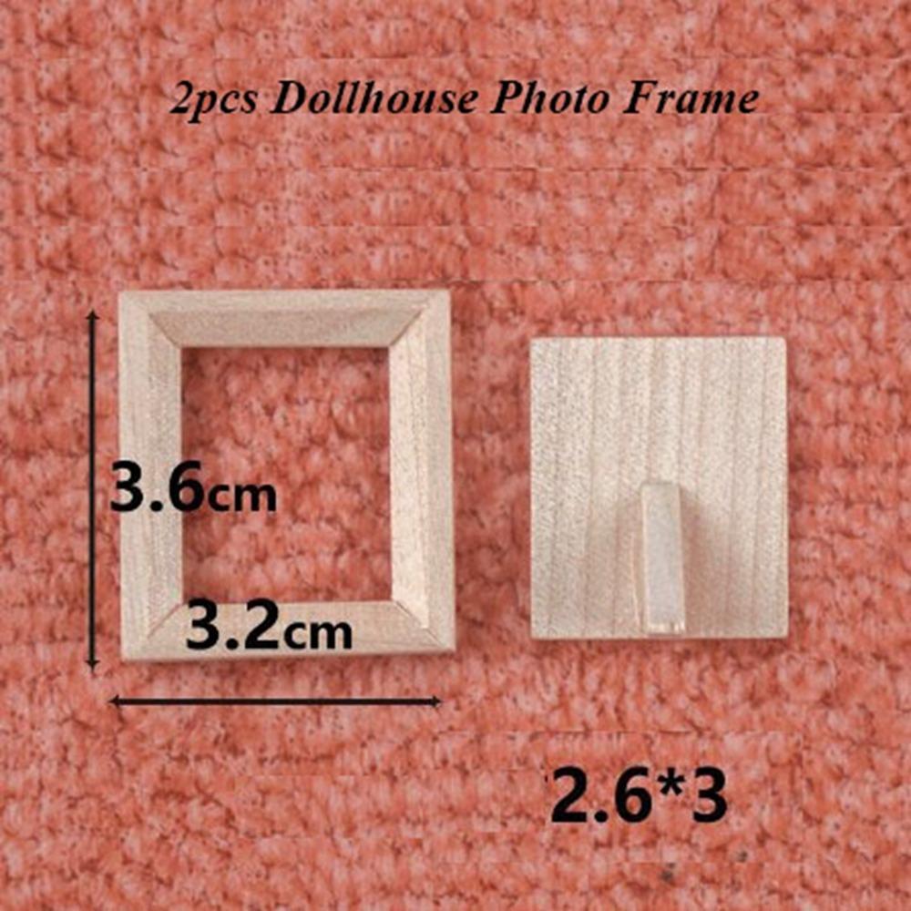 2pcs 1/12 Dollhouse Miniature  Photo Frame DIY Accessories Photo Display New Wood Photo Frame
