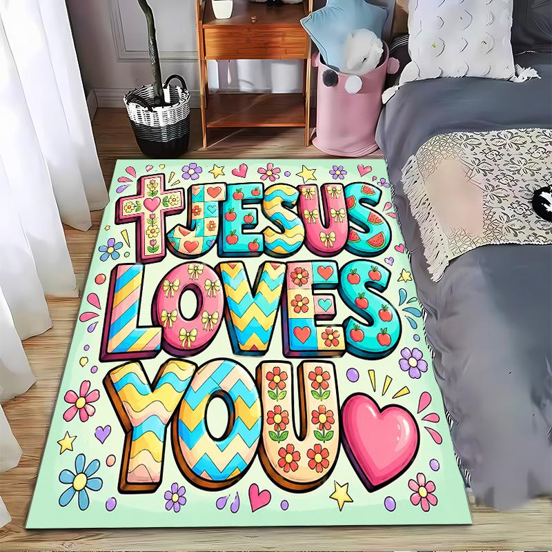 Jesus Loves You Carpet Set Flowers Pattern Carpet Set (1 Duvet Cover, 2 Pillowcases, Duvet Not Included)